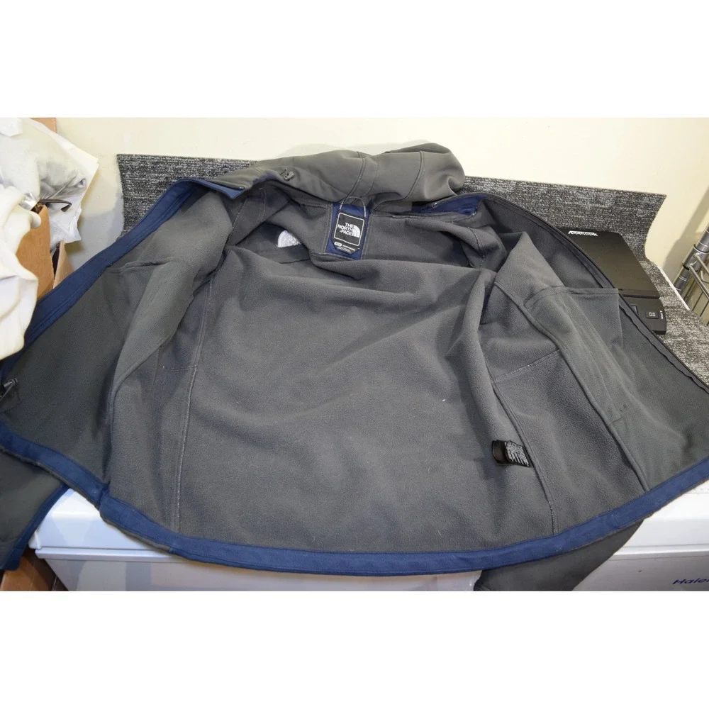 2010 North Face Apex Softshell Hooded Jacket Mens Blue Gray Full Zip Coat